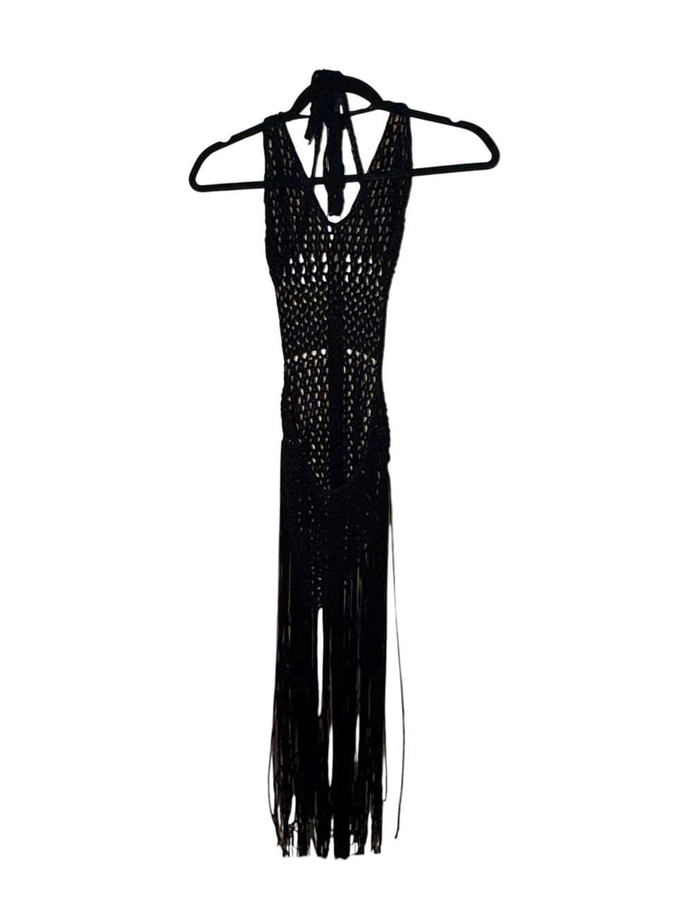 Maxi Crochet w/long Fringe See-thru Dress